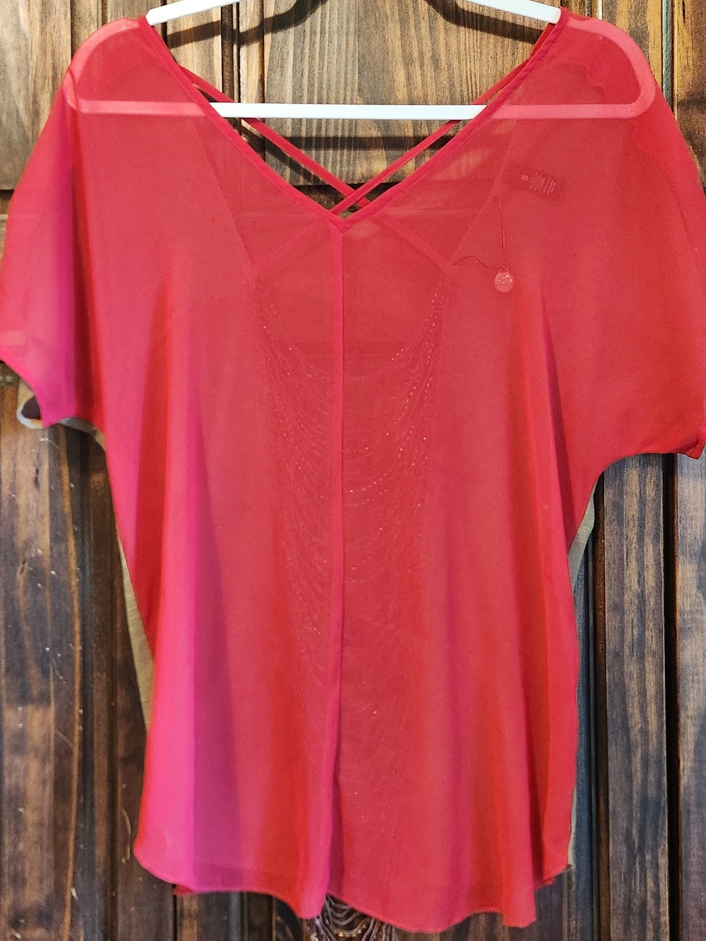 BKE Red V-Neck Crisscross Short Sleeve Blouse